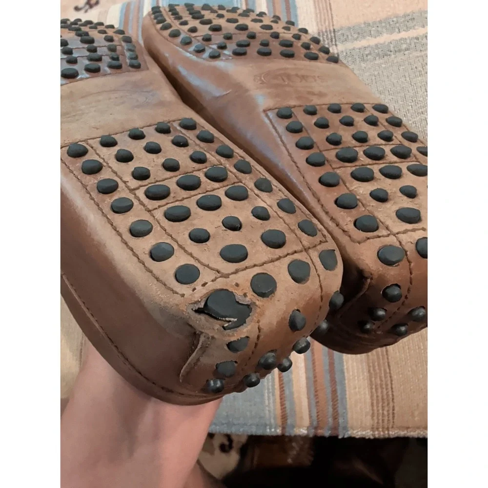 Men's Tod's Brown Leather Moccasin Loafers Driving Shoes Size 8.5